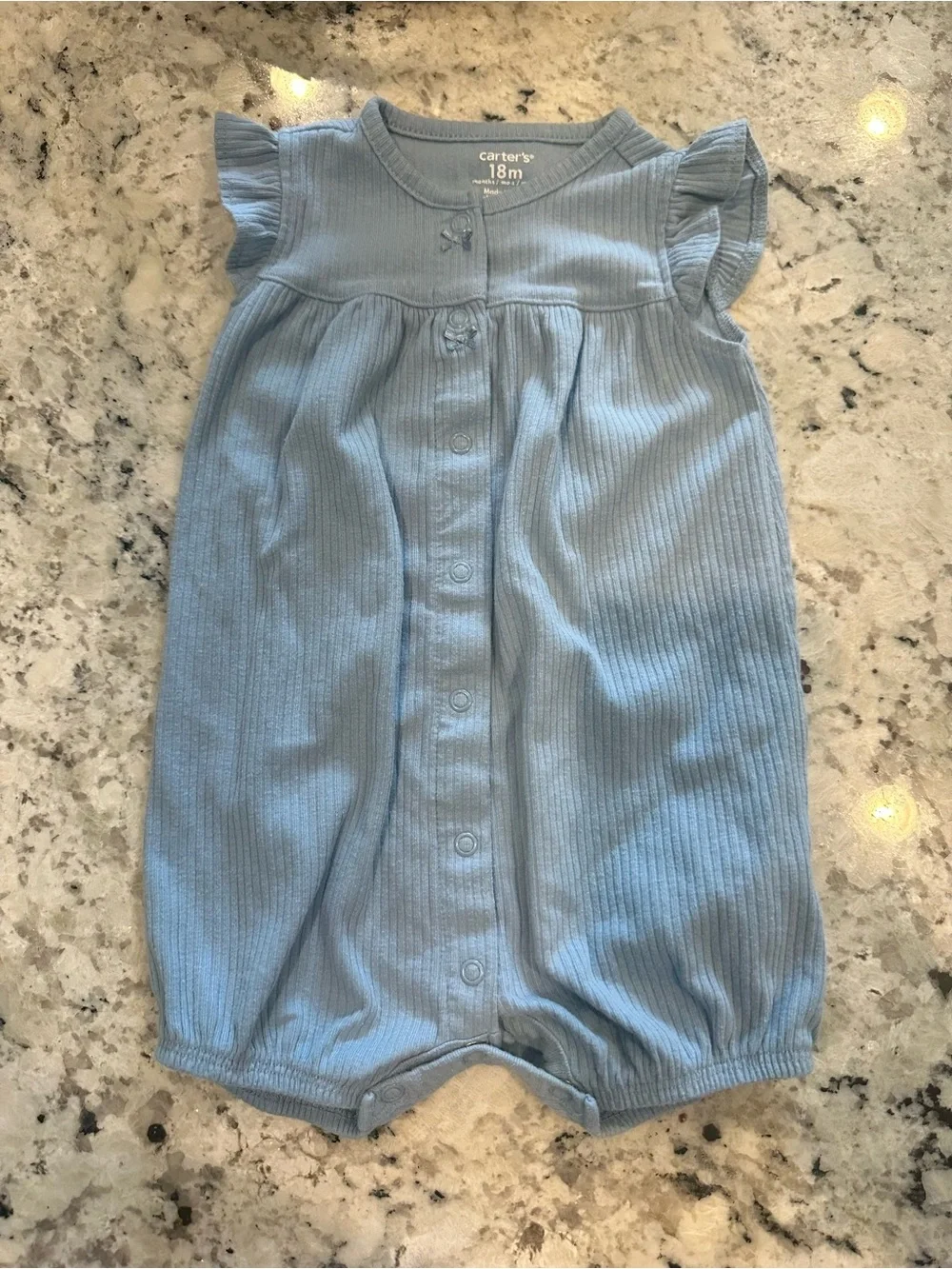 Carter's Light Blue Ribbed Snap-Front Baby Romper